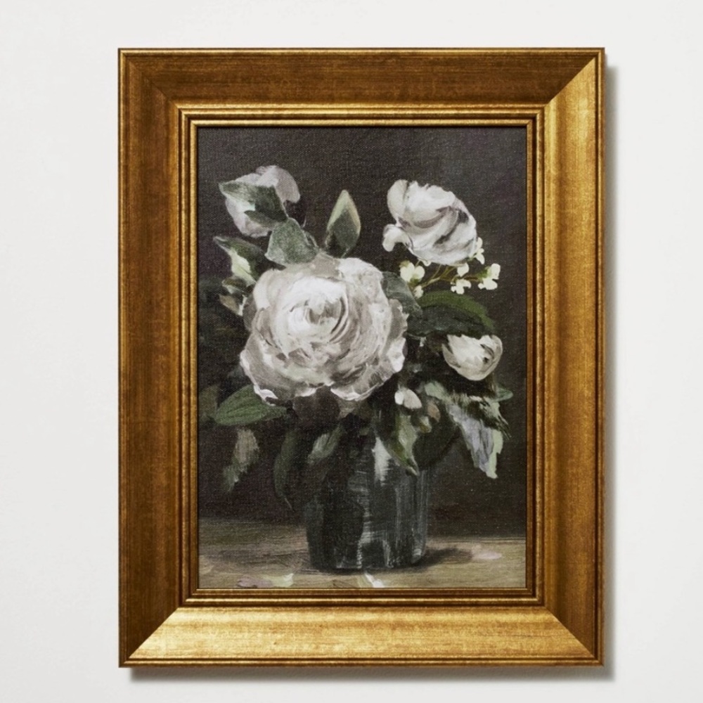 NWT 11”x14” Vintage Floral Framed Wall Canvas-Threshold designed w/ Stud…